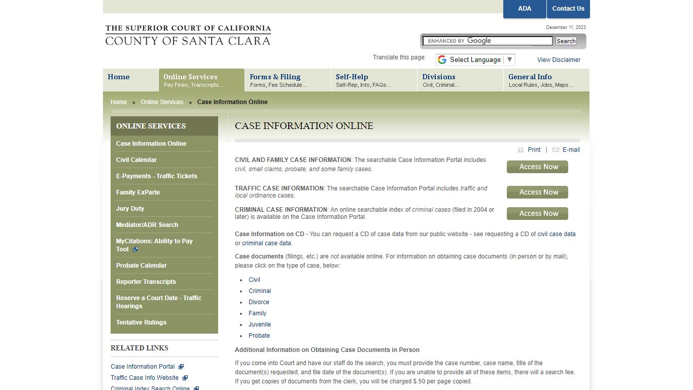 Case Information Online - Superior Court of California, County of Santa ...