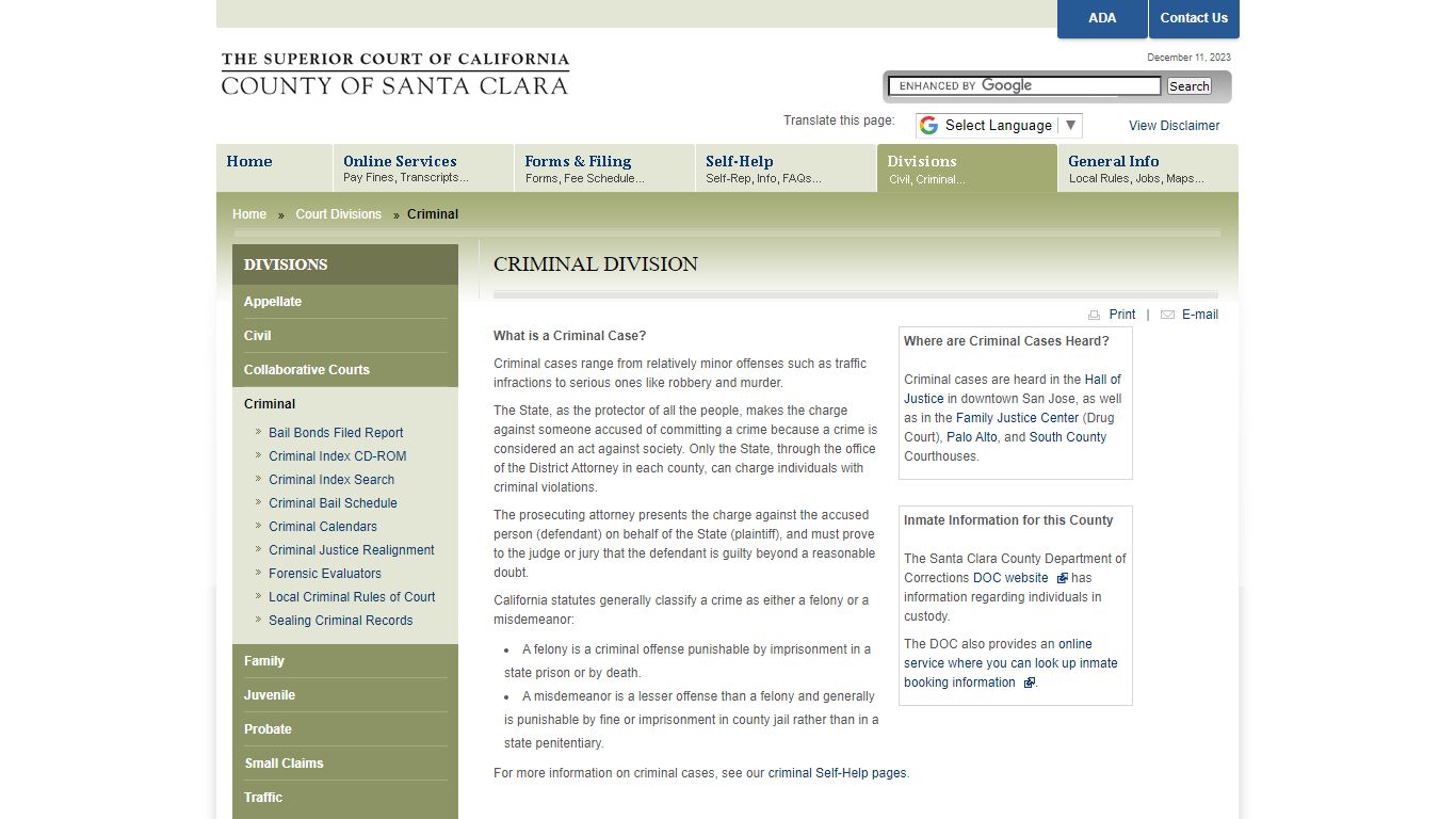 Criminal Division - The Superior Court of California, County of Santa Clara